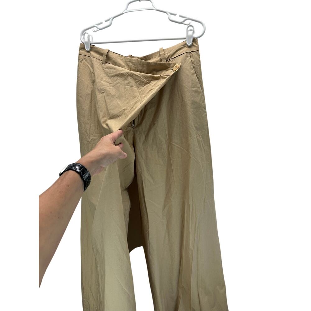 COS Asymmetric Wrap Trousers Beige 100% Pima Cotton Wide Legs 10 - Picture 3 of 12